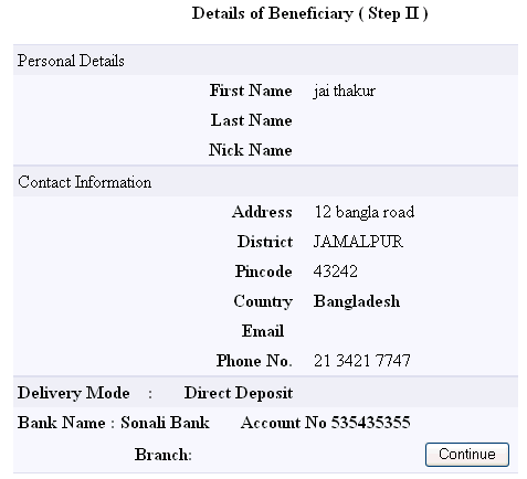 Details of Beneficiary step 2